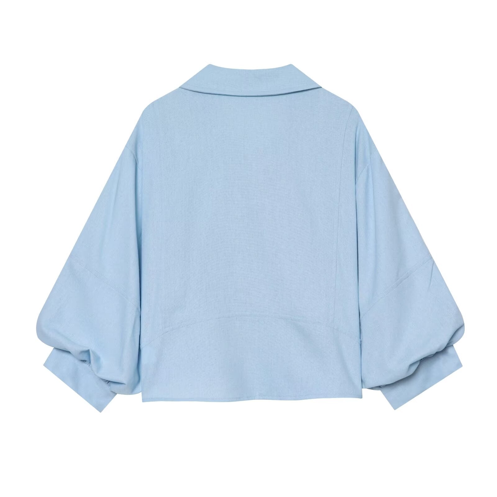 Women's linen blended bubble sleeve shirt