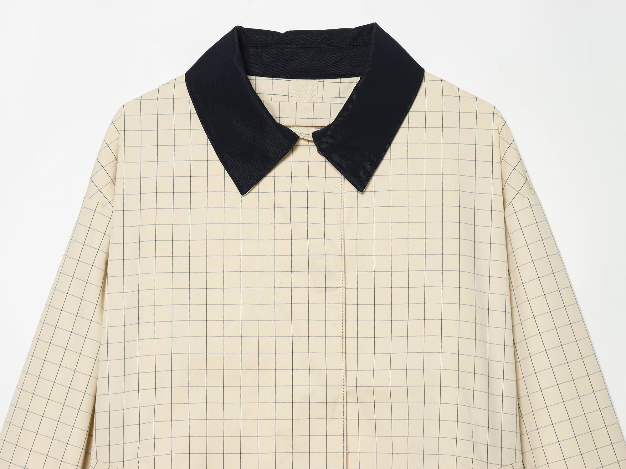 Women's loose plaid contrasting collar jacket