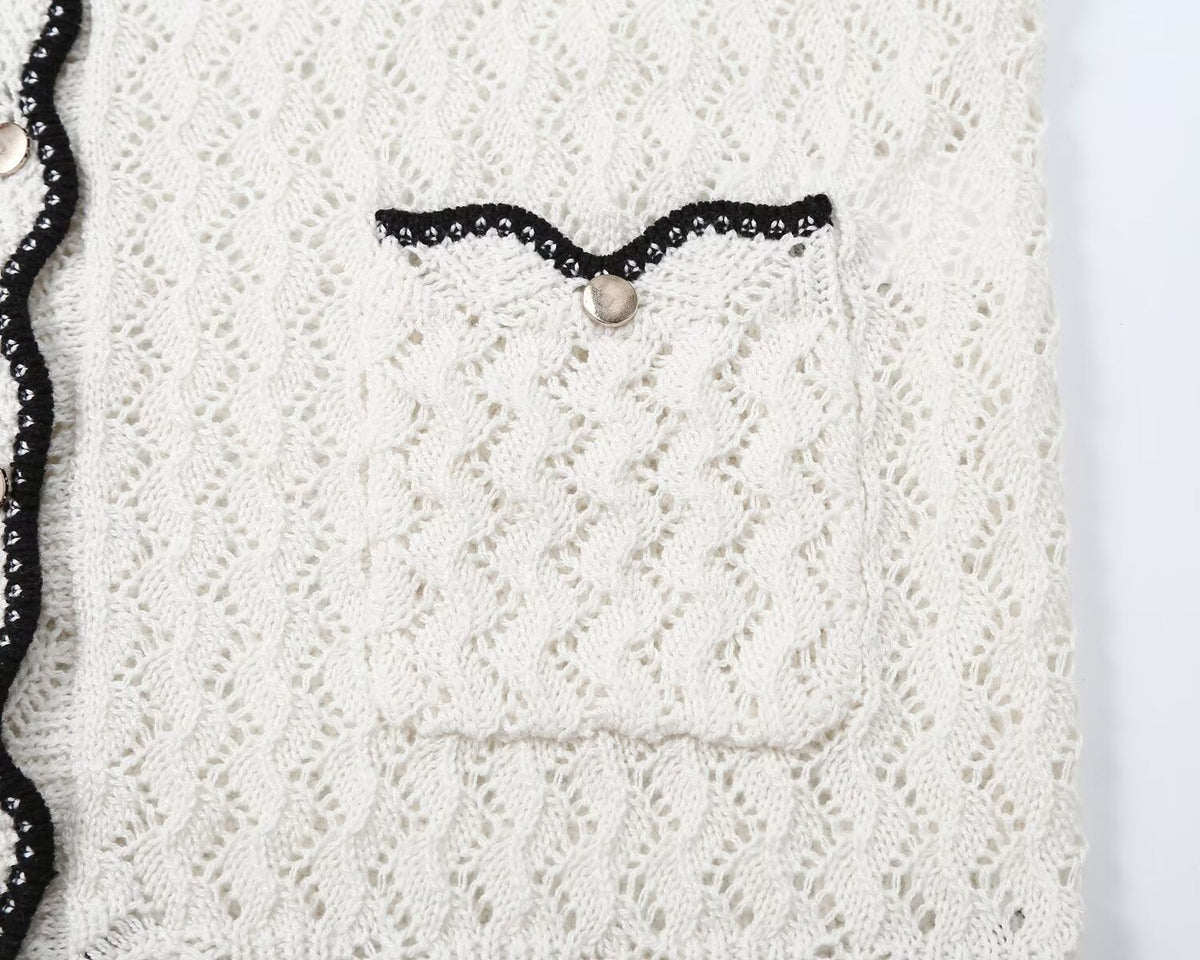 Women's hollowed out jacquard knitted cardigan