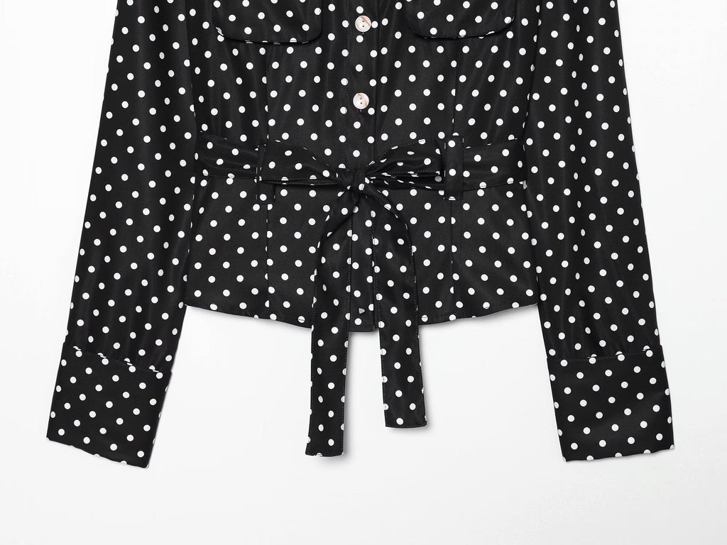 suit Women's 2 pieces With Belt polka dot shirt style Coat+Pants