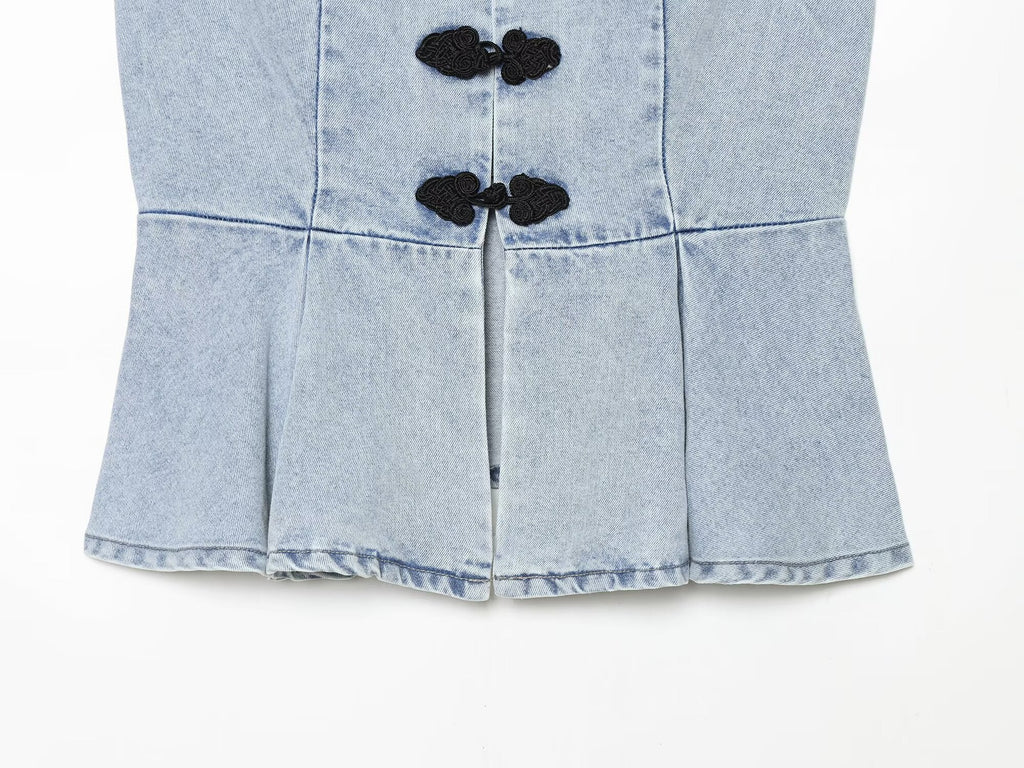 Women's rope knot denim vest style top