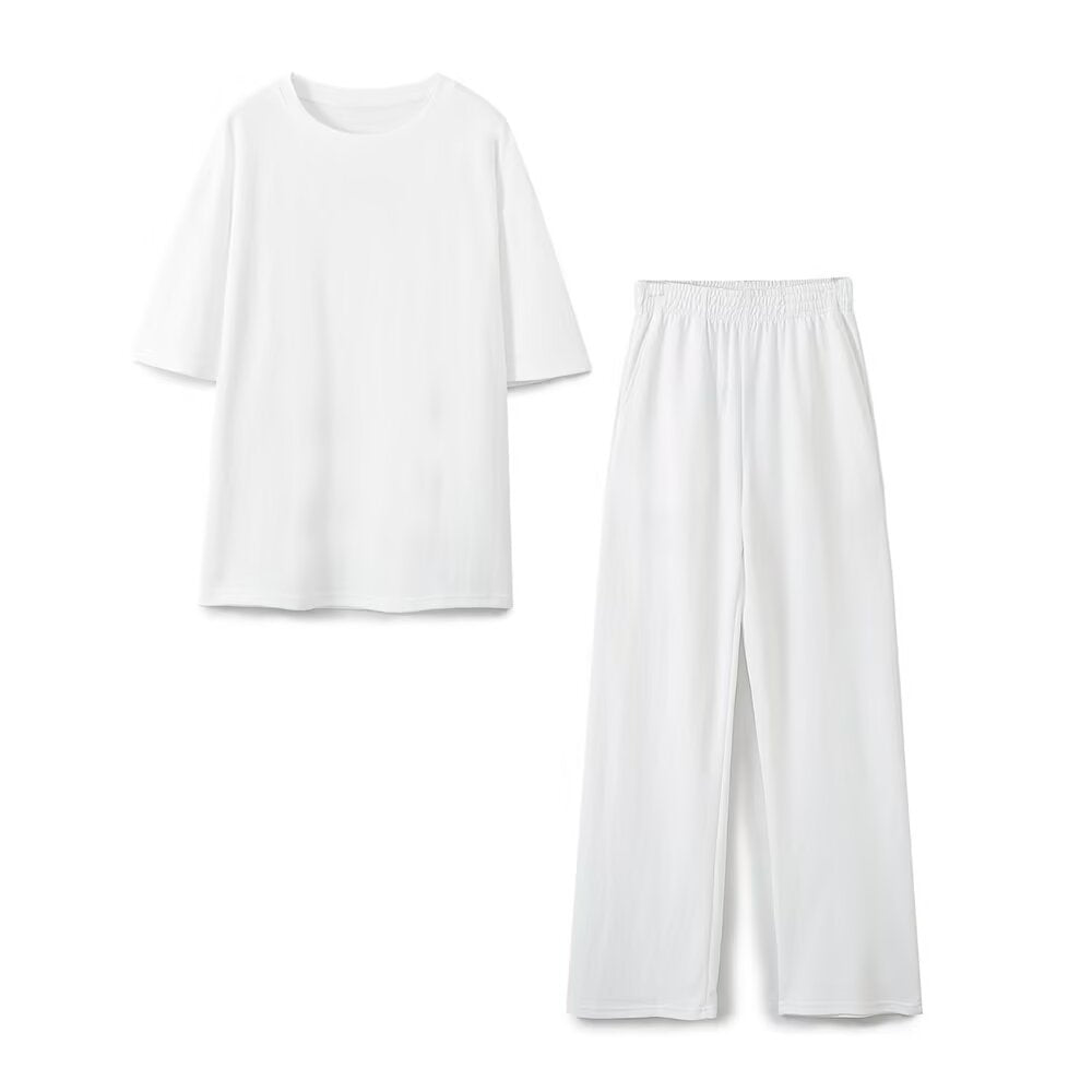 suit Women's 2 pieces washed double-sided fabric T-shirt+pants