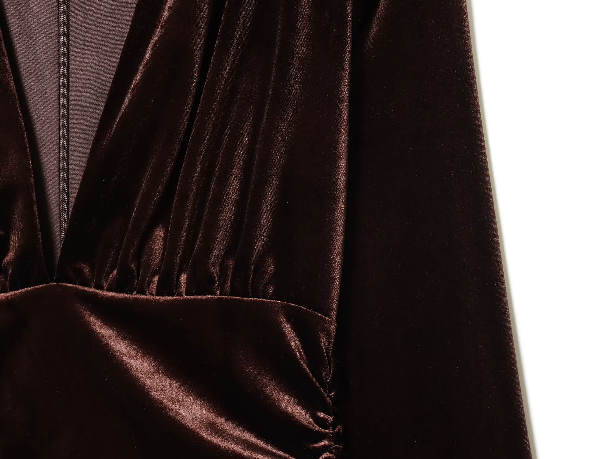 Women's slim V-neck velvet Midi dress
