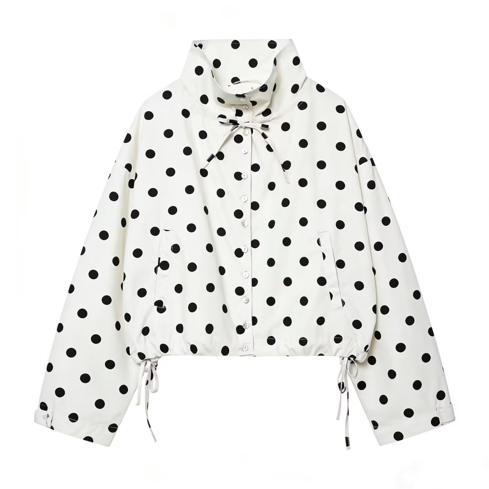 Women's lace up decorative casual polka dot Coat