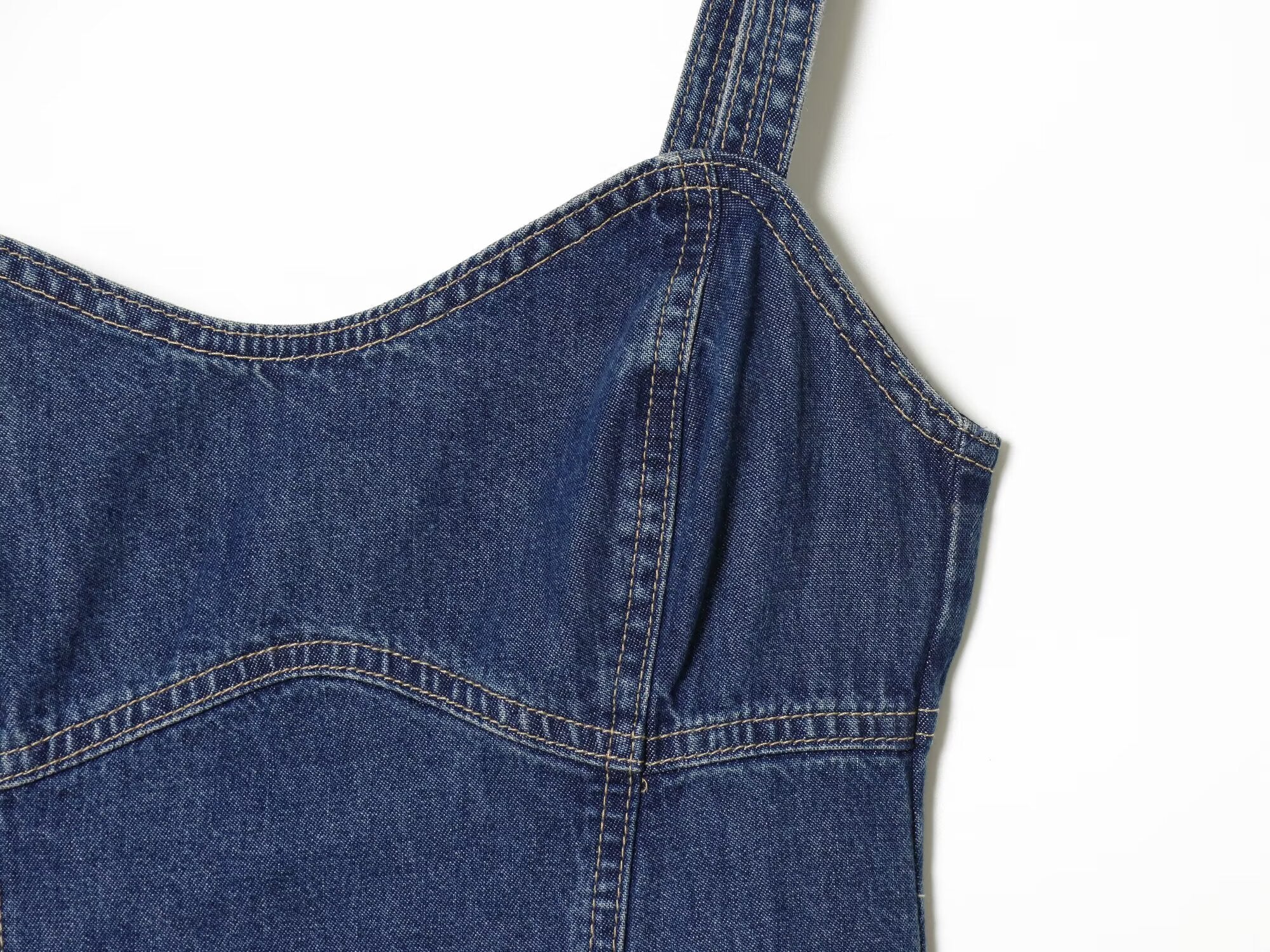 Women's flared skirt hem vacation style denim dress