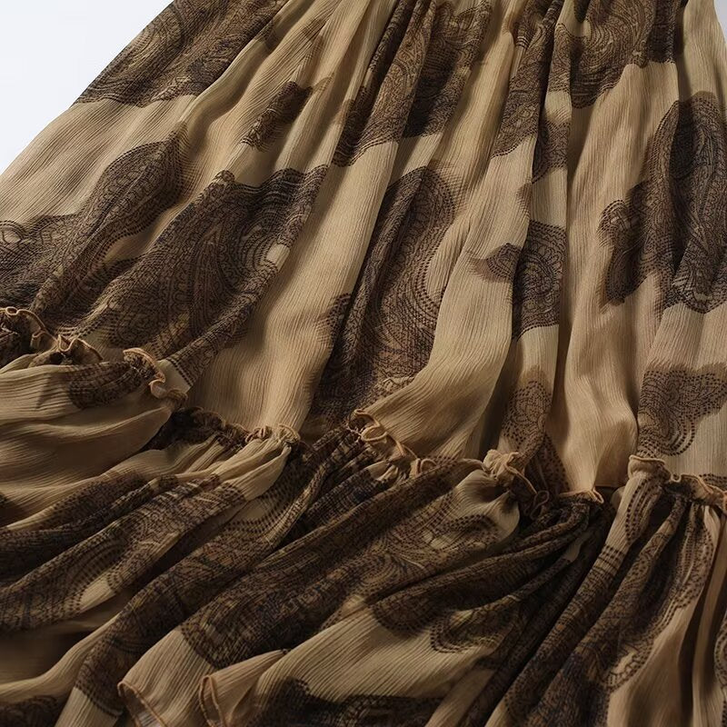 Women's casual retro printed MIDI skirt