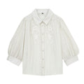 Women's hollowed out embroidered striped shirt