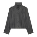 Women's pleated design standing collar woolen coat