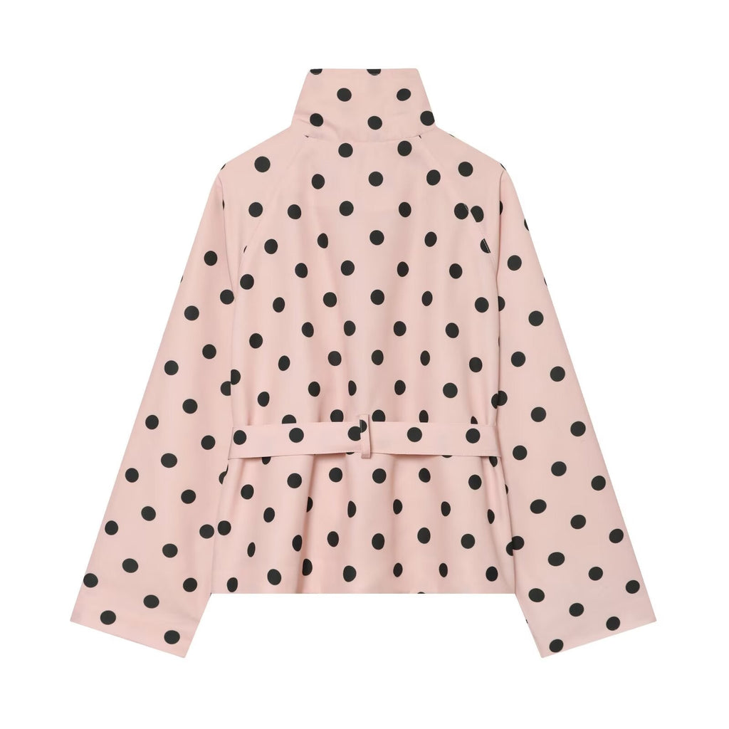 Women's With Belt stand collar polka dot trench coat