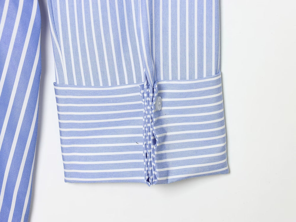 Women's knot decoration striped shirt style dress