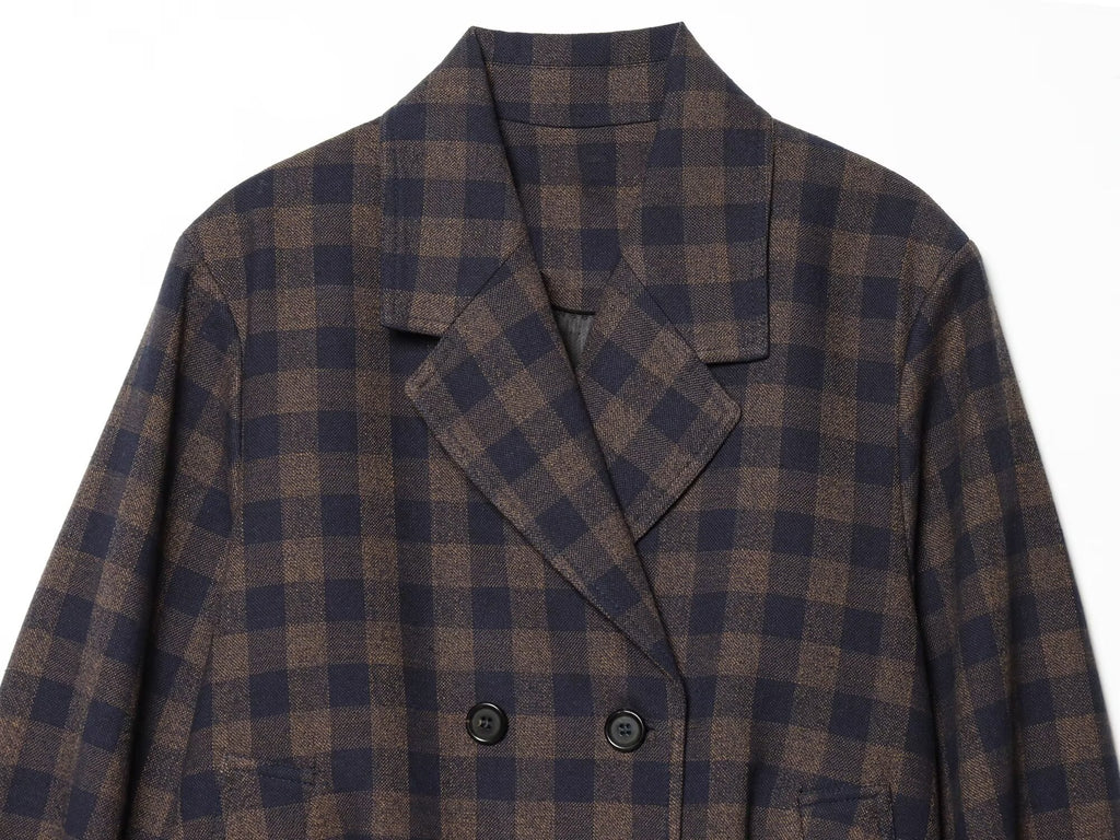 Women's casual double breasted plaid Coat