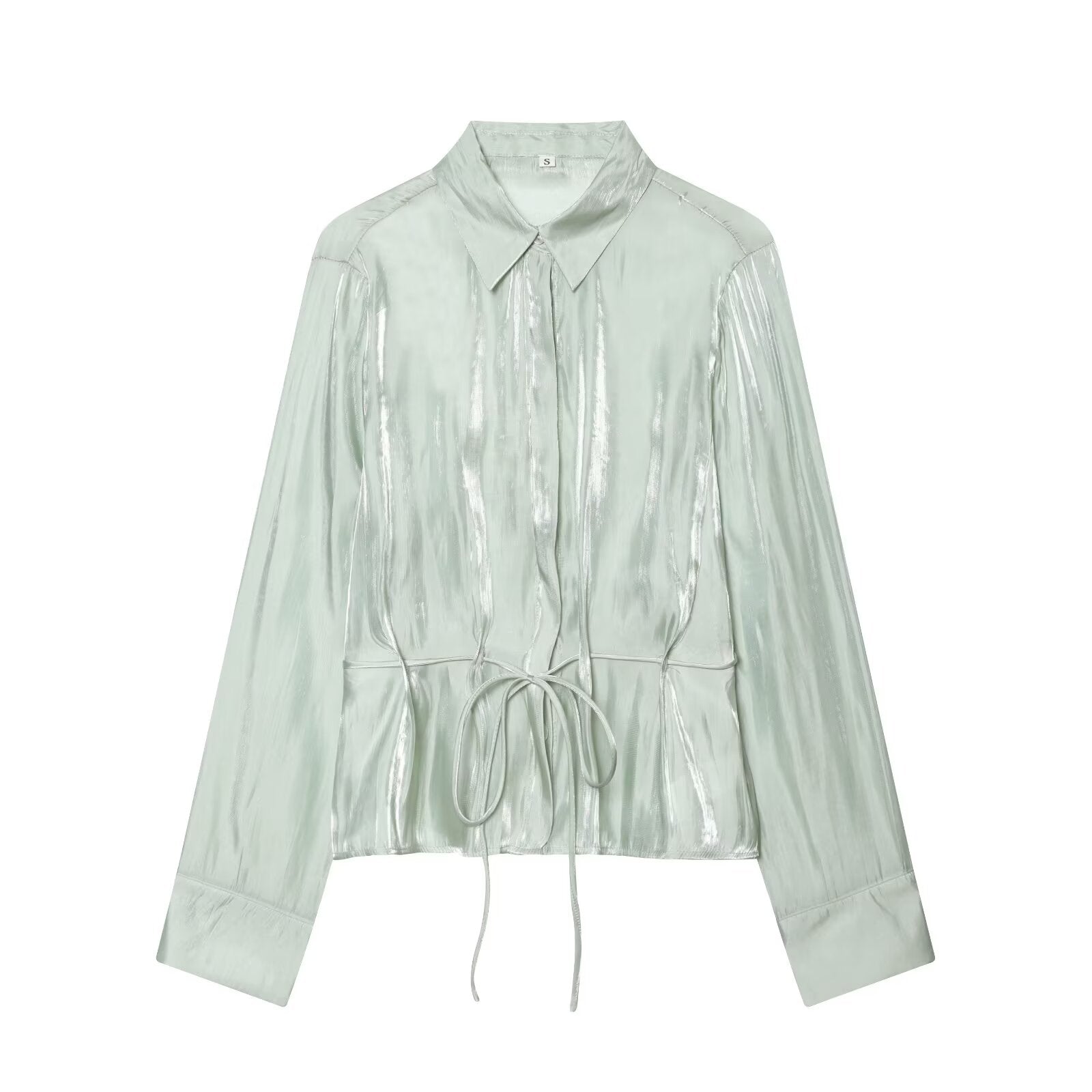 Women's metallic effect paired with belt shirt