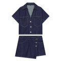 suit Women's 2 pieces casual short denim shirt+culottes