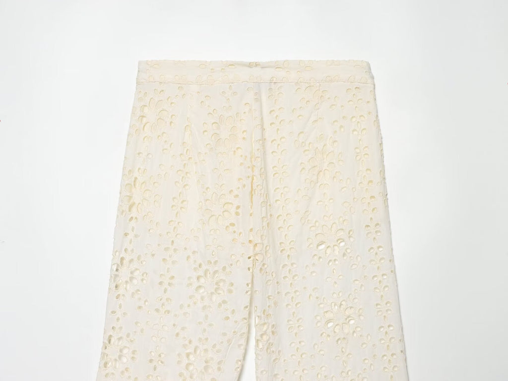 Women's hollowed out embroidered trumpet pants