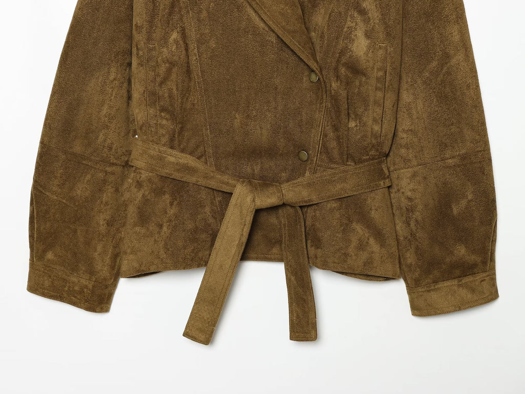 Women's long sleeved Lapel suede textured jacket Coat