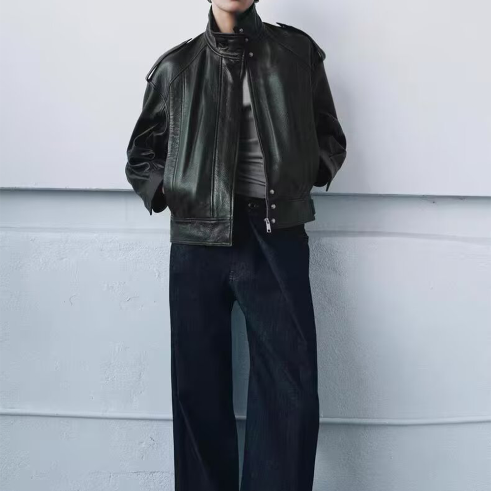 Women's black faux leather pilot jacket Coat