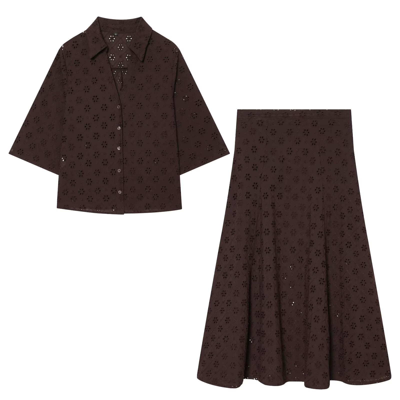 suit Women's 2 pieces hollowed out embroidered shirt+Pants+Skirts