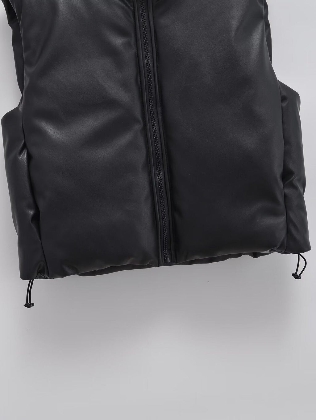 Women's short standing collar Faux Leather cotton vest