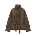 Women's with belt suede texture effect Coat