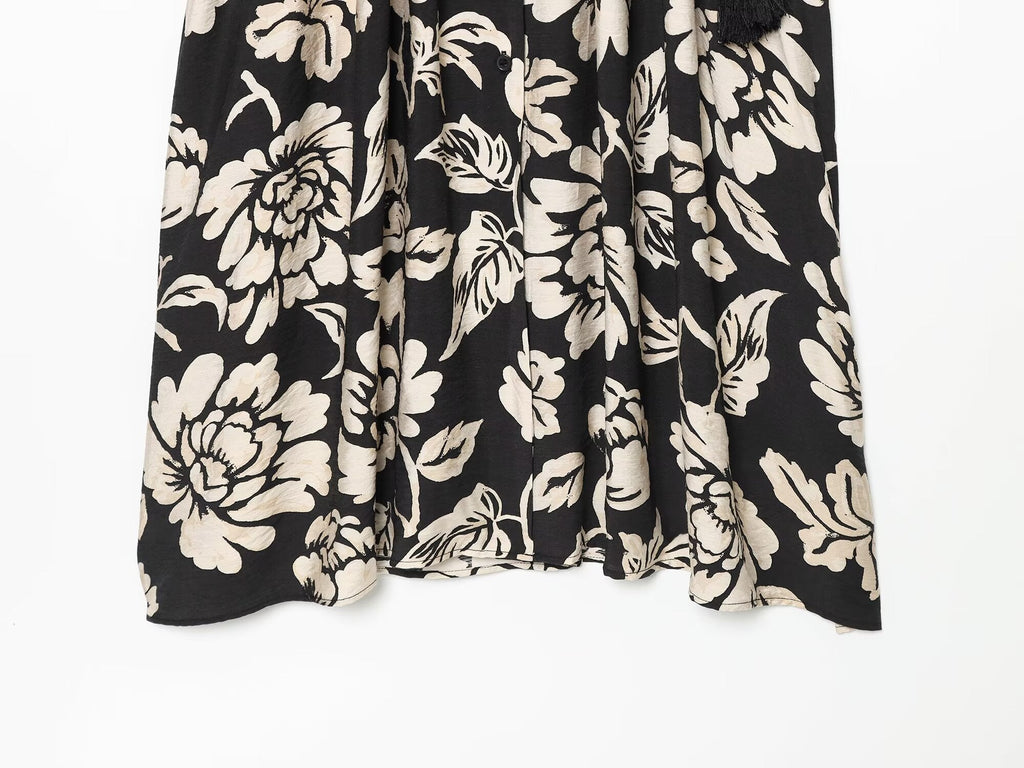 Women's printed V-neck MIDI dress