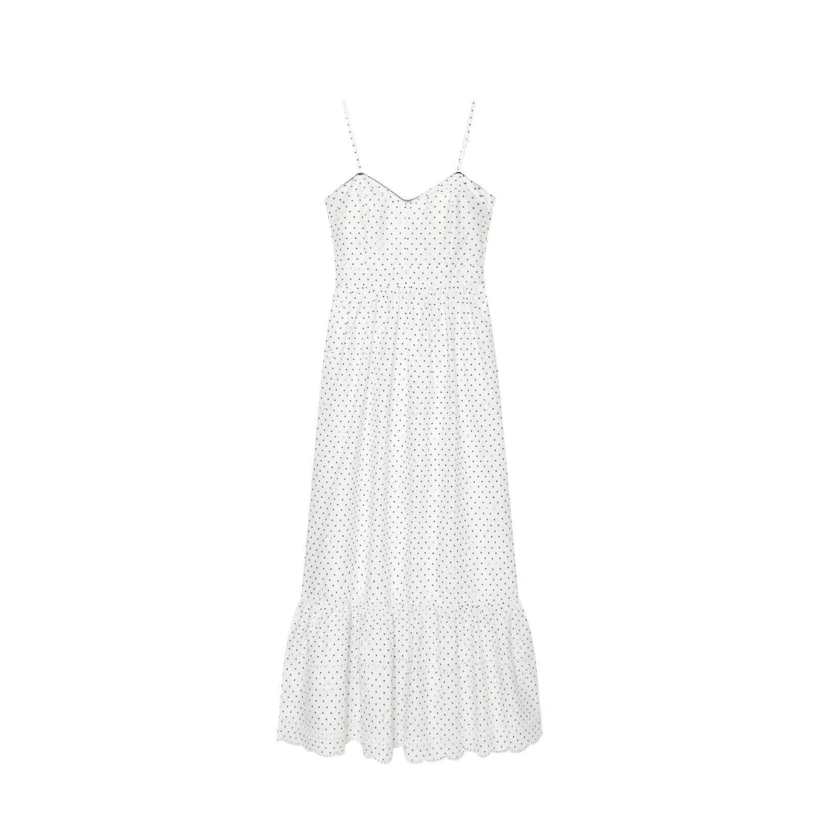 Women's hollowed out embroidered polka dot MIDI dress