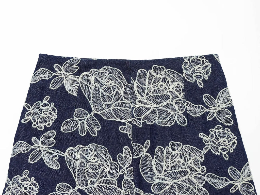 Women's slim versatile embroidered culottes