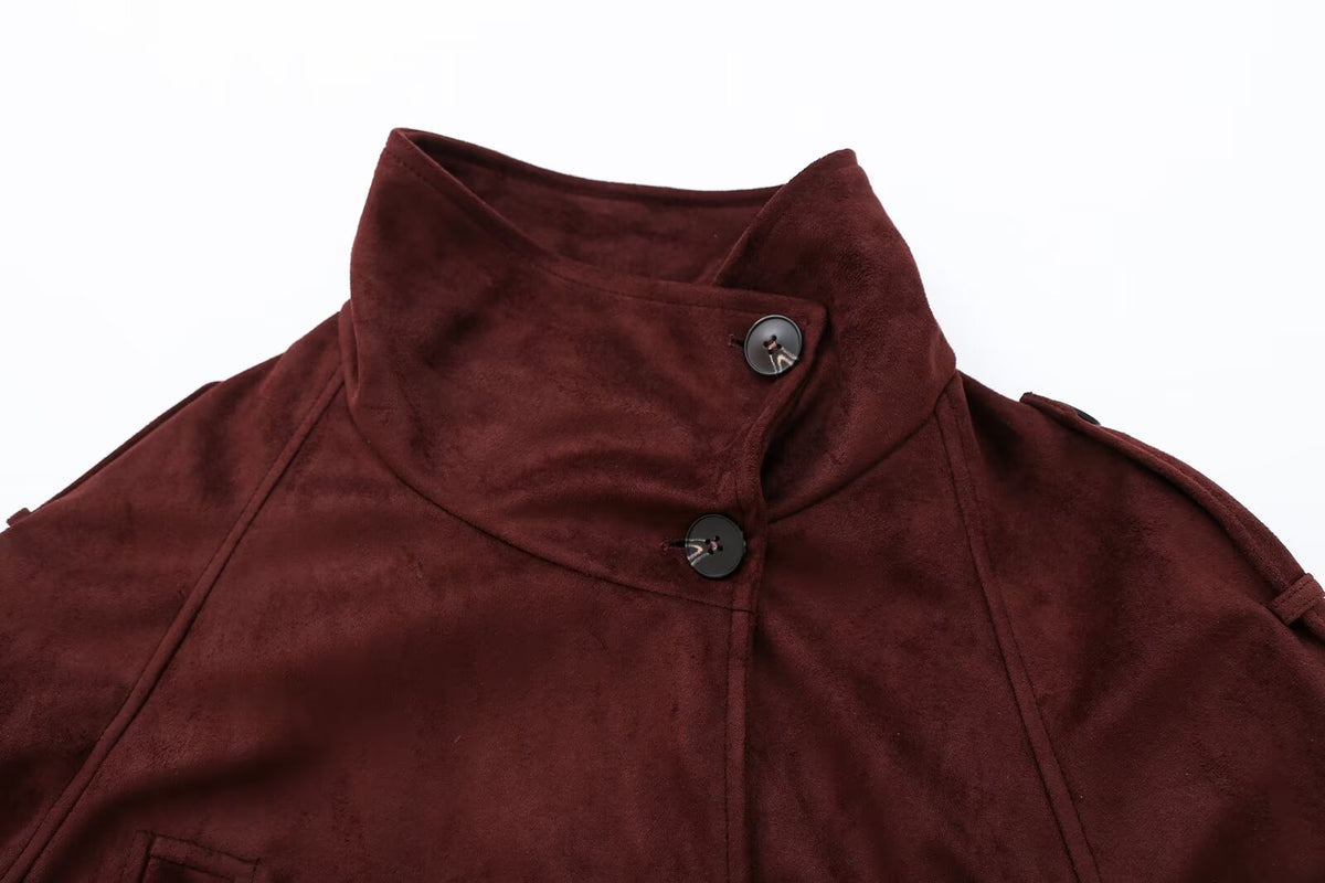 Women's with belt suede texture effect jacket Coat