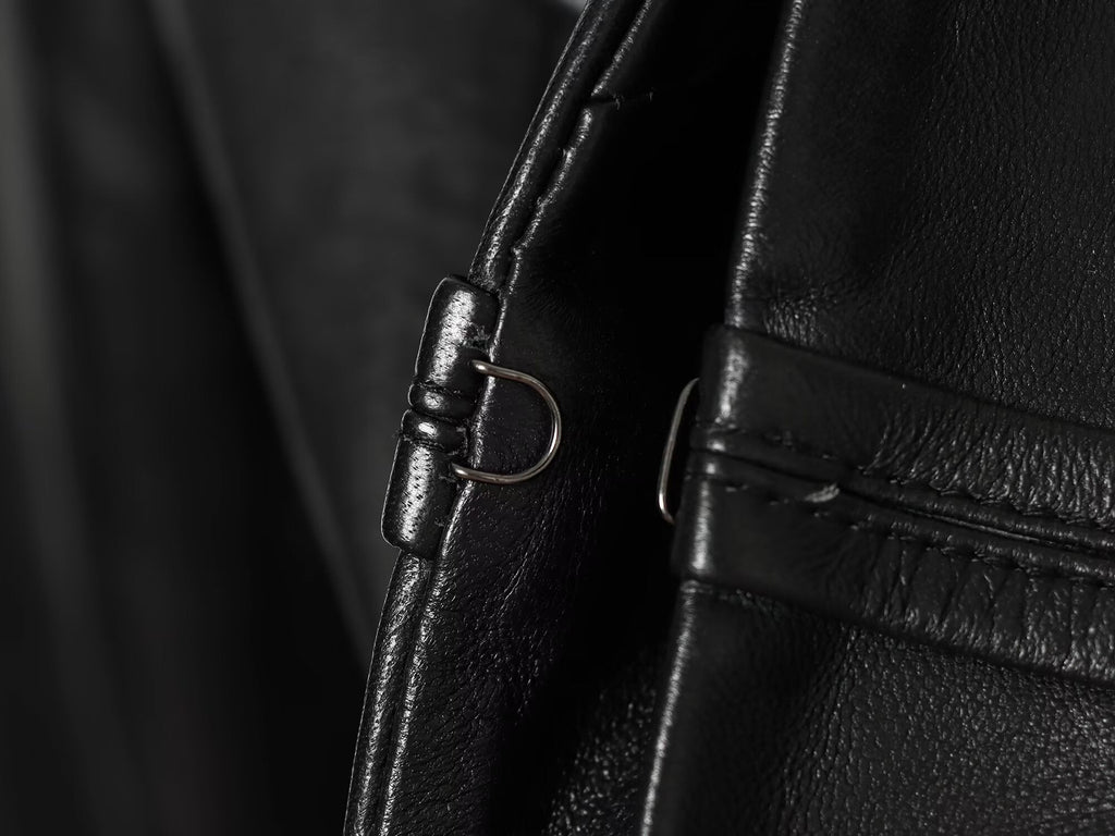 Women's short rope knot buckle imitation leather Coat