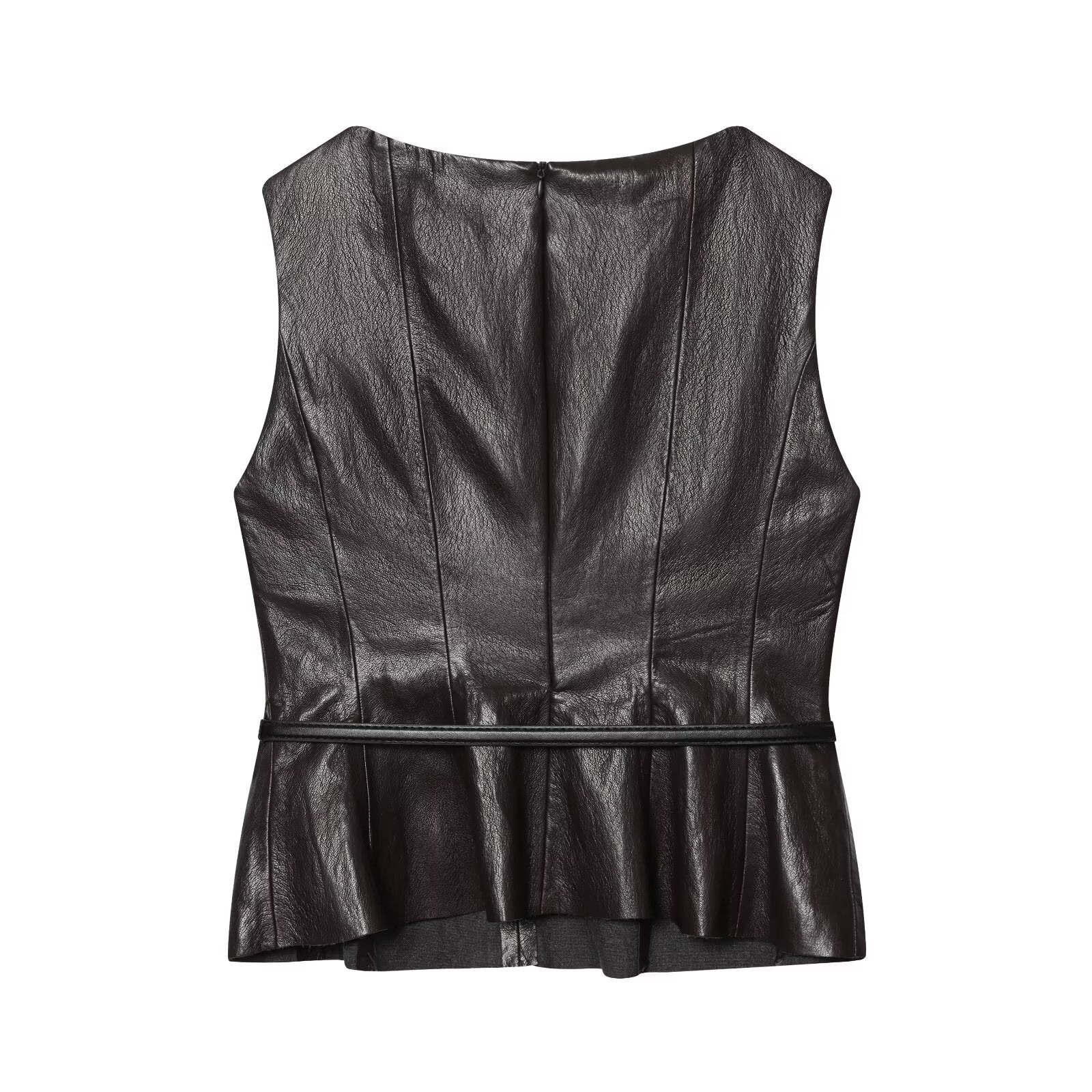 suit Women's 2 pieces with Belt faux leather effect sleeveless top+Skirts