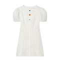 Women's button decoration bubble sleeve mini dress