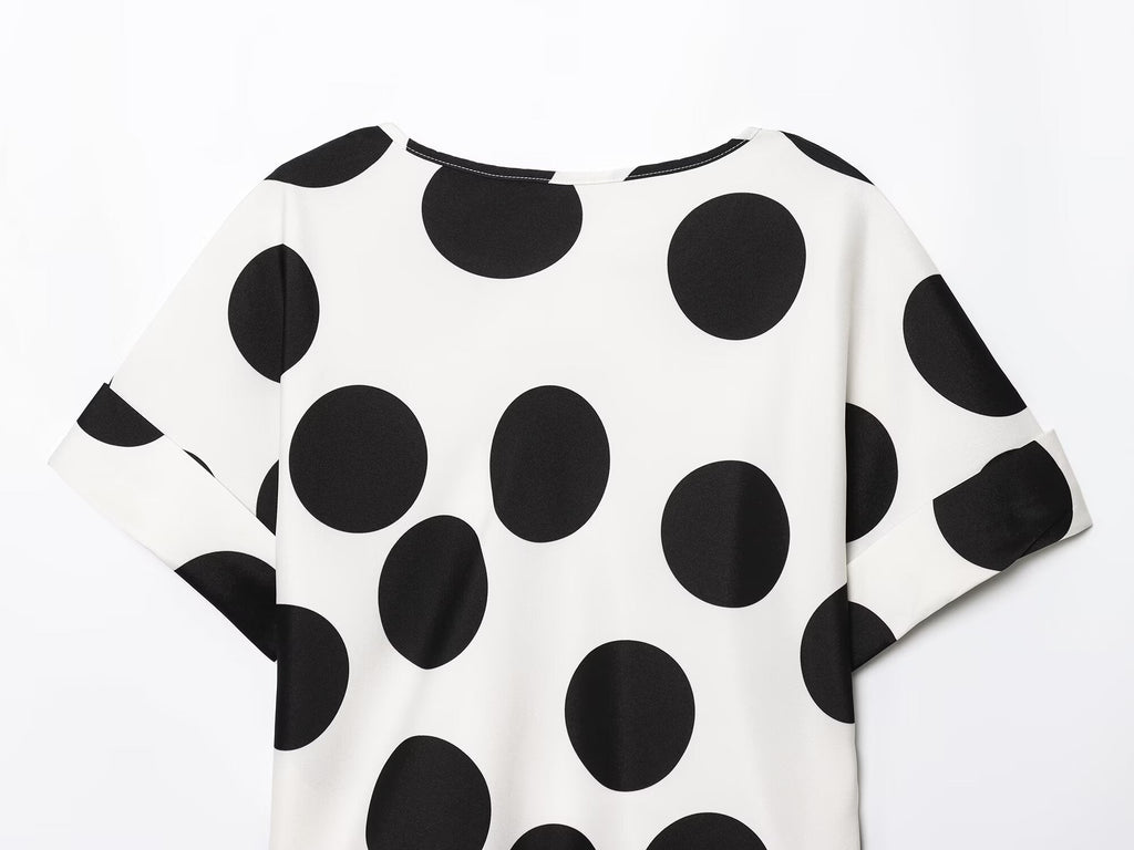 suit Women's 2 pieces O Neck short sleeved polka dot top+Pants