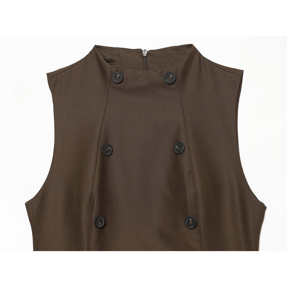 Women's button decoration slim stand collar dress
