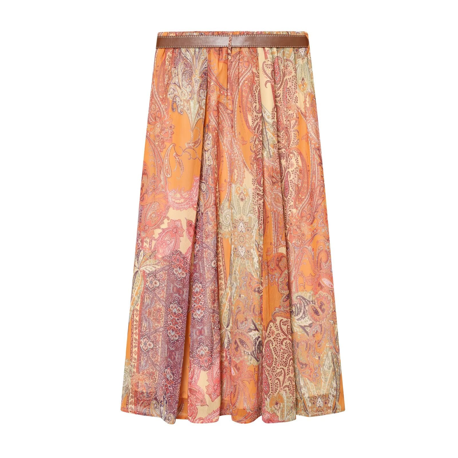 Women's With Belt Printed Midi Skirt